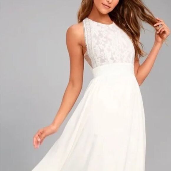 LuLu’s Forever and Always White Maxi Dress size XS NWT - Picture 1 of 16